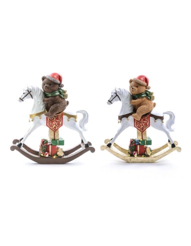 ORSO SU CAVALLO A DONDOLO 32X12X35,5CM POLIRESINA CON LUCI ASSORTITO