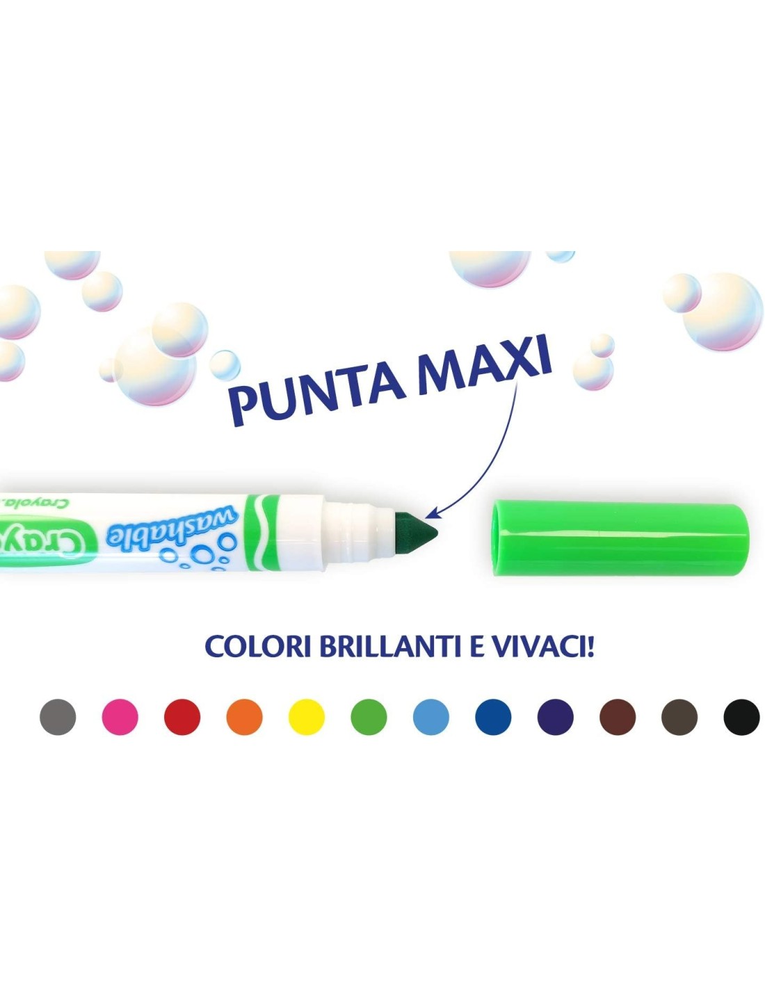 PRESCOLARI: vendita online 12 PENNARELLI LAVABILI, PUNTA MAXI, FIBRA SUPER-RESISTENTE, 12 COLORI ASSORTITI, SCUOLA, TEMPO LIB...