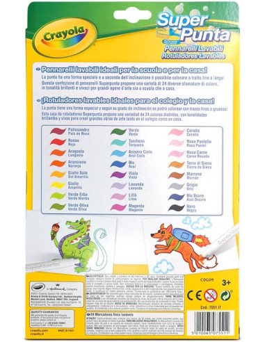 PRESCOLARI: vendita online CRAYOLA, SUPERTIPS, PENNARELLI LAVABILI, PUNTA MEDIA, 24 PEZZI, COLORI ASSORTITI, SCUOLA, TEMPO LI...
