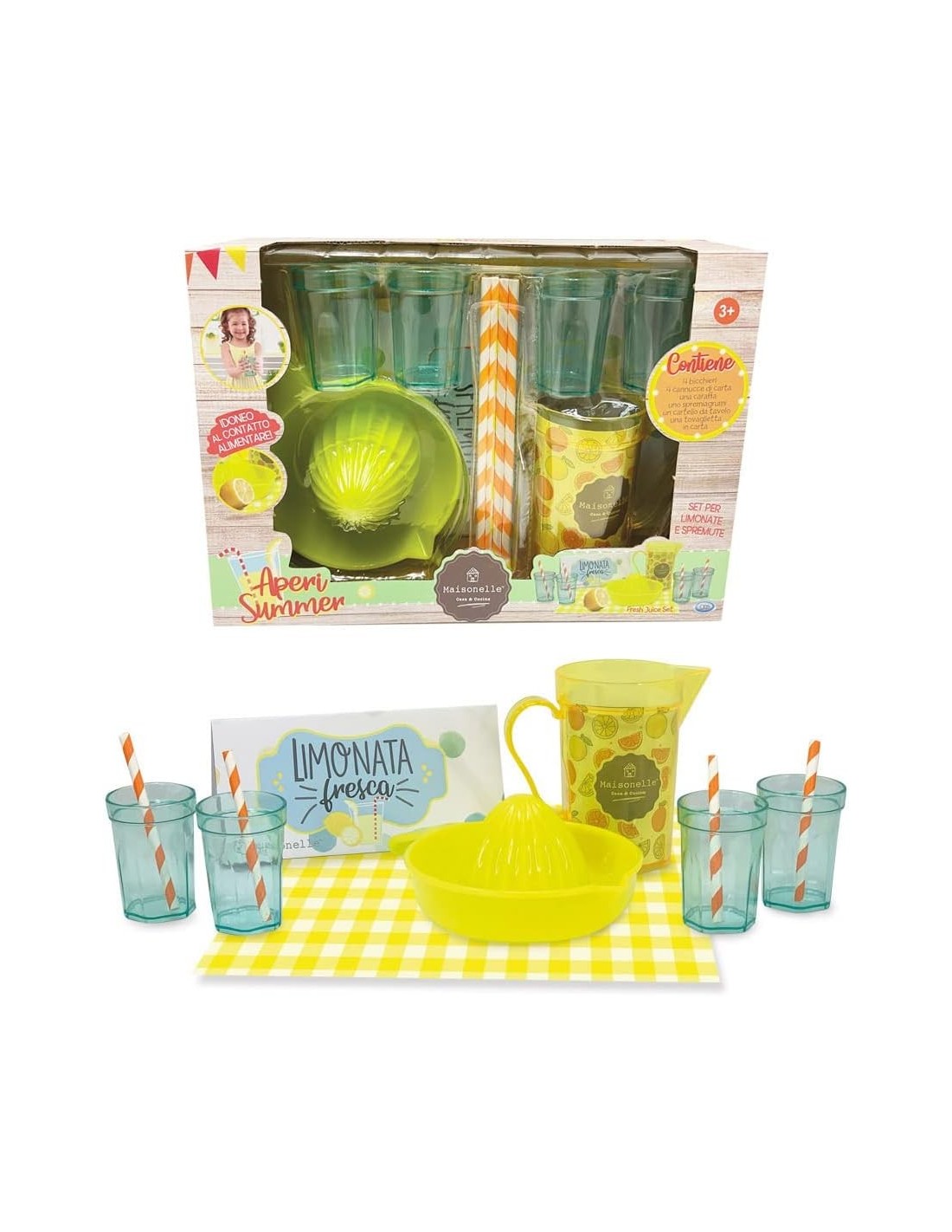 GIOCHI GIRL: vendita online SET GIOCATTOLO PER LIMONATE E SPREMUTE, 4 BICCHIERI, CARAFFA, CANNNUCCE, SPREMIGRUMI, CARTELLO E ...
