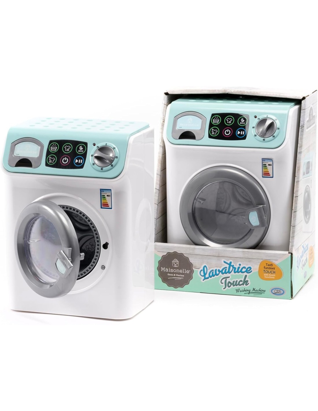 PRESCOLARI: vendita online MAISONELLE, LAVATRICE DIGITALE GIOCATTOLO, SCHERMO TOUCH, LUCI E SUONI, COLORE BIANCO E VERDE ACQU...