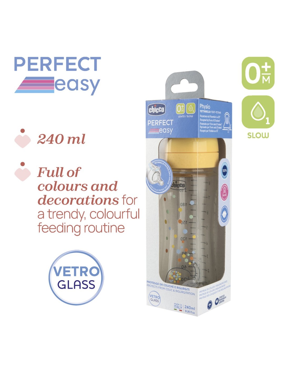 Chicco Perfect Easy Biberon in Vetro 240 ml Flusso Lento | Shopincasa.it