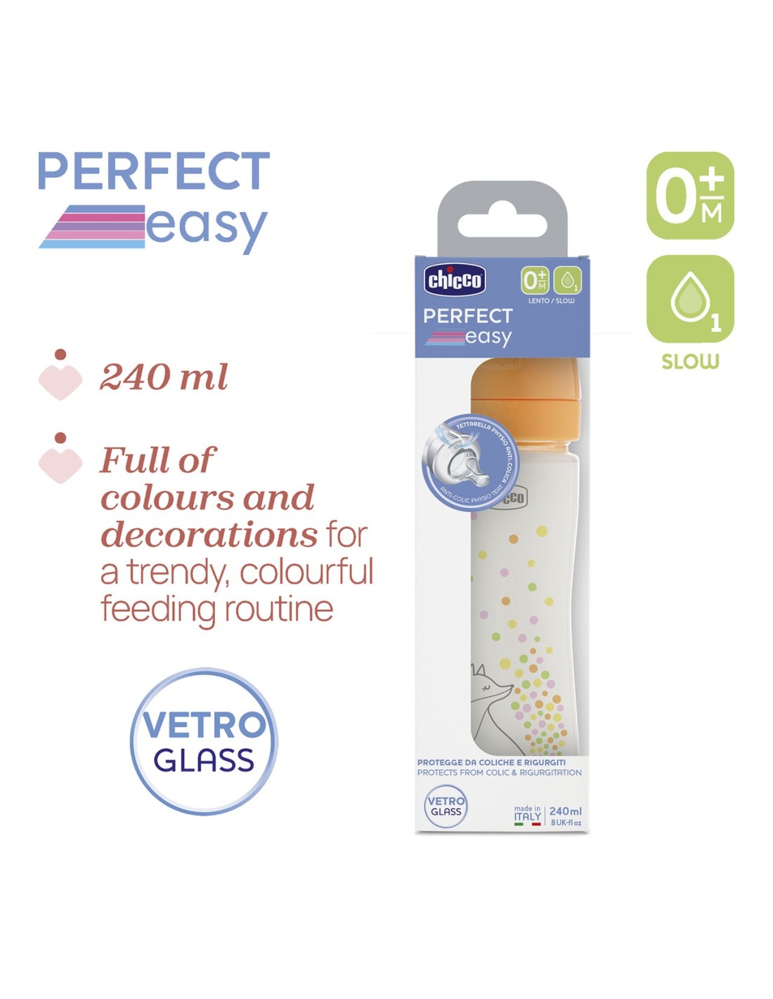 Chicco Perfect Easy Biberon in Vetro 240 ml Silicone 2M+ | Shopincasa.it