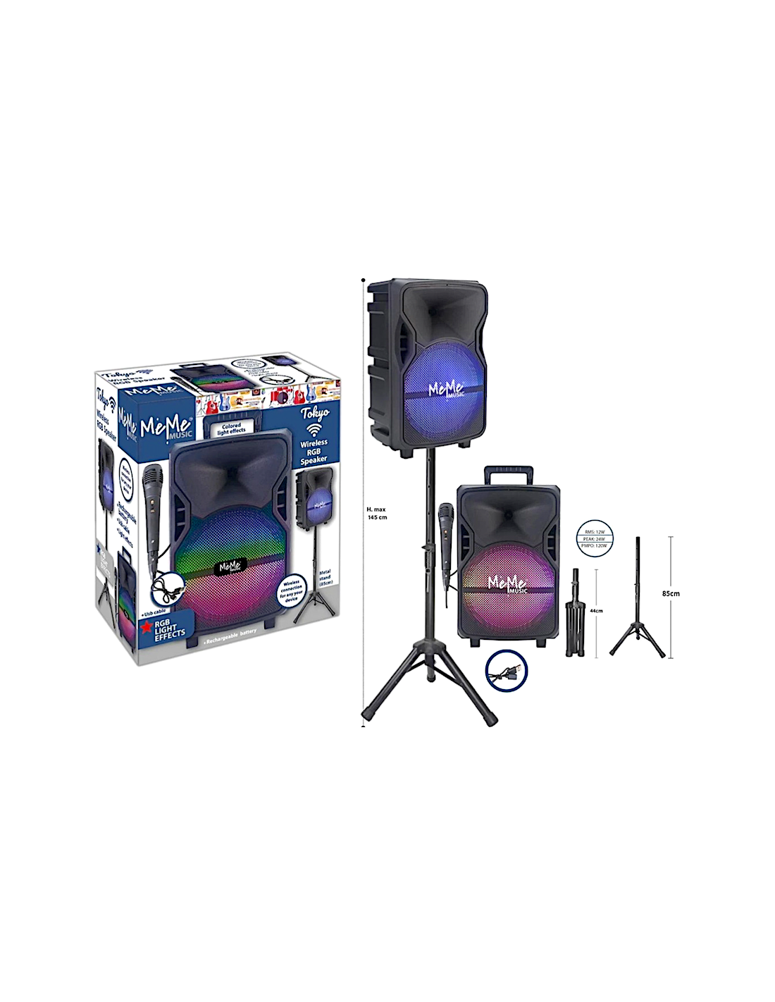 MUSICALI: vendita online AMPLIFICATORE CON MICROFONO E STAND WIRELESS, LUCI LED RGB, ECO, BLUETOOTH, USB, AUX in offerta