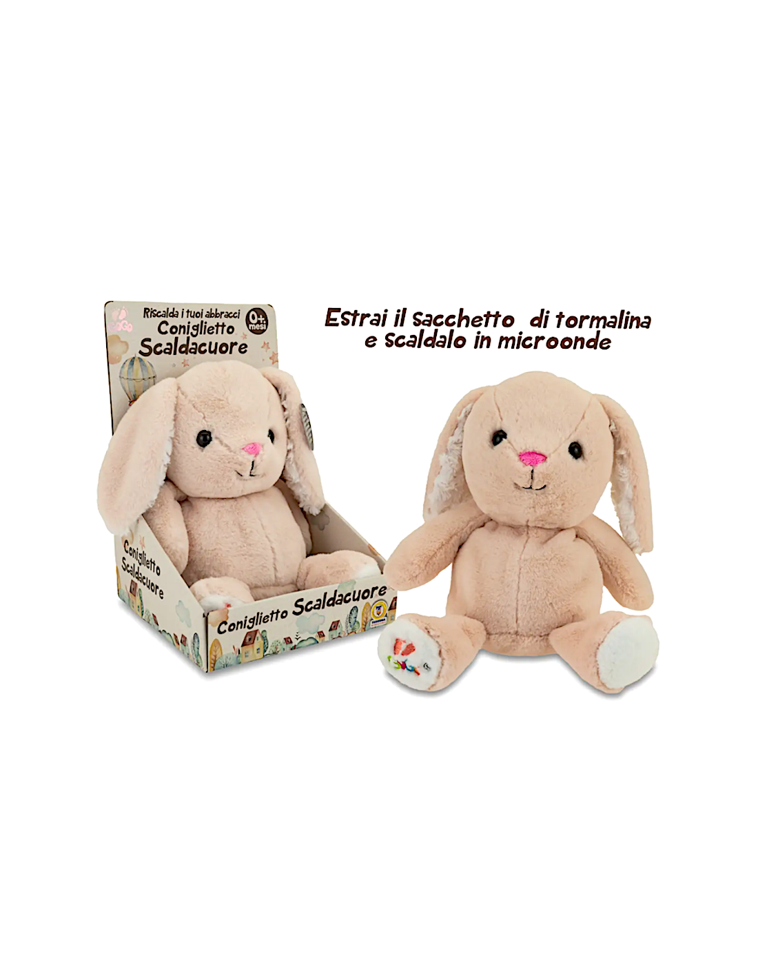 PELUCHE: vendita online GOGO - CONIGLIETTO SCALDACUORE 24CM, PELUCHE MORBIDO, CUSCINO TERMICO in offerta