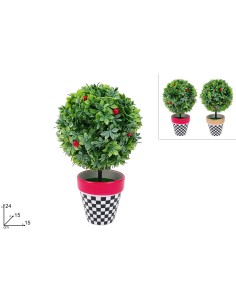 PIANTINA CON VASO DECORO SCACCHI ASSORTITO