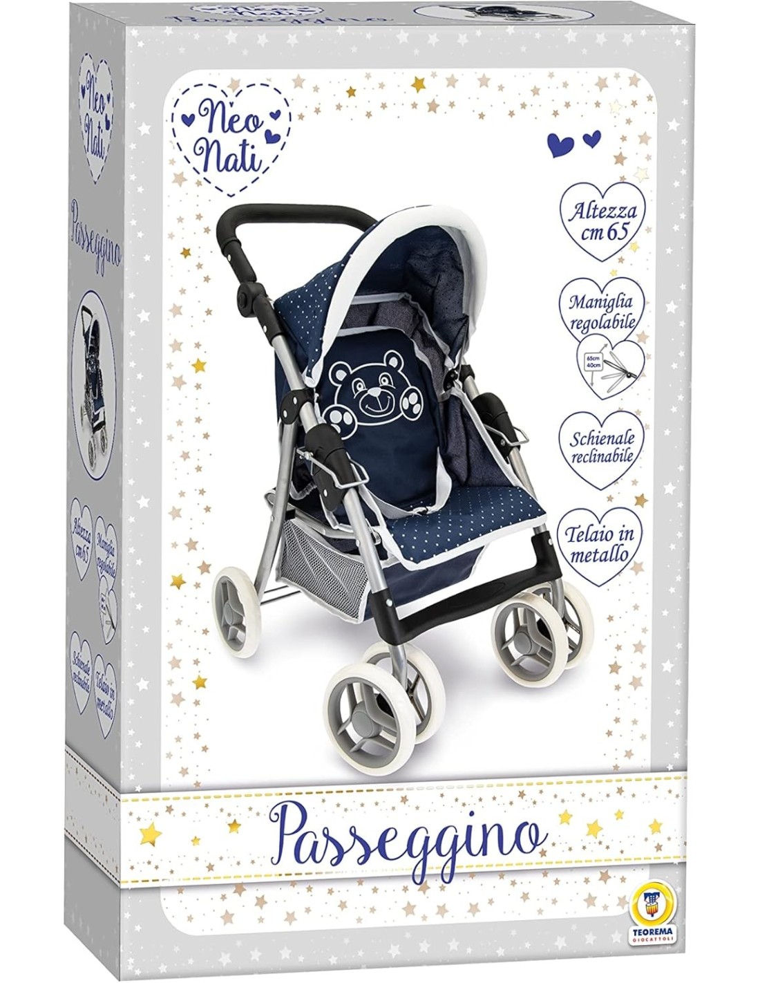 GIOCHI GIRL: vendita online PASSEGGINO BLU PER BAMBOLE CON ORSETTO, STRUTTURA IN METALLO 65X38X45CM E CAPPOTTA REGOLABILE in ...