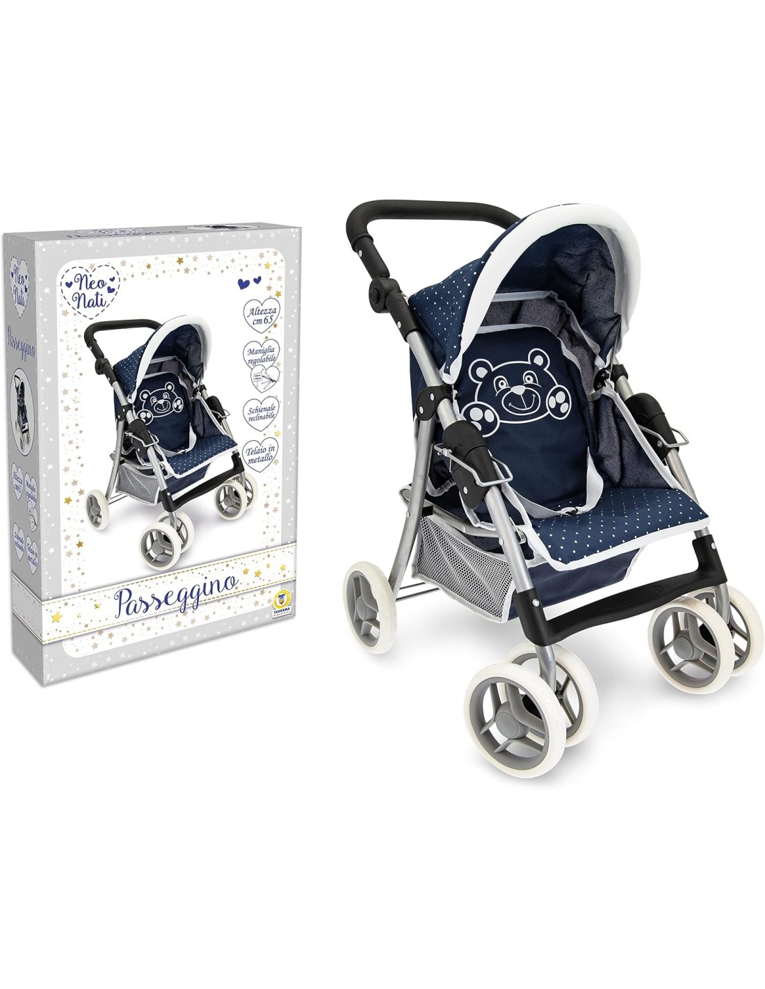GIOCHI GIRL: vendita online PASSEGGINO BLU PER BAMBOLE CON ORSETTO, STRUTTURA IN METALLO 65X38X45CM E CAPPOTTA REGOLABILE in ...