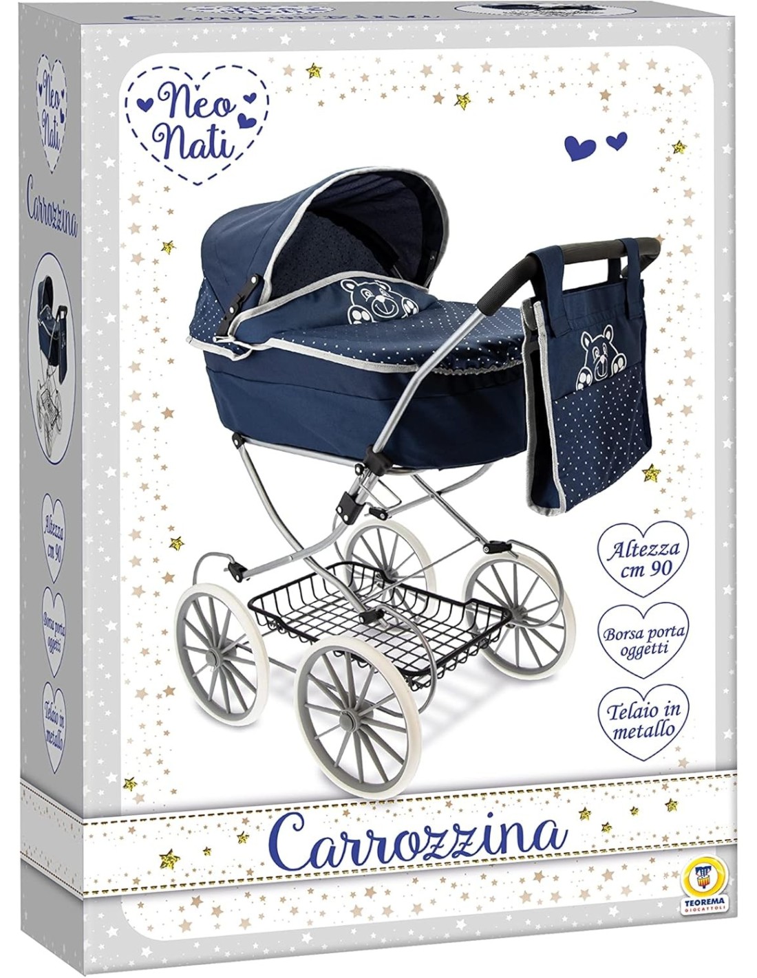 Carrozzina Porta Bambole Blue 90 cm con Struttura in Metallo e Borsetta | Shop in Casa