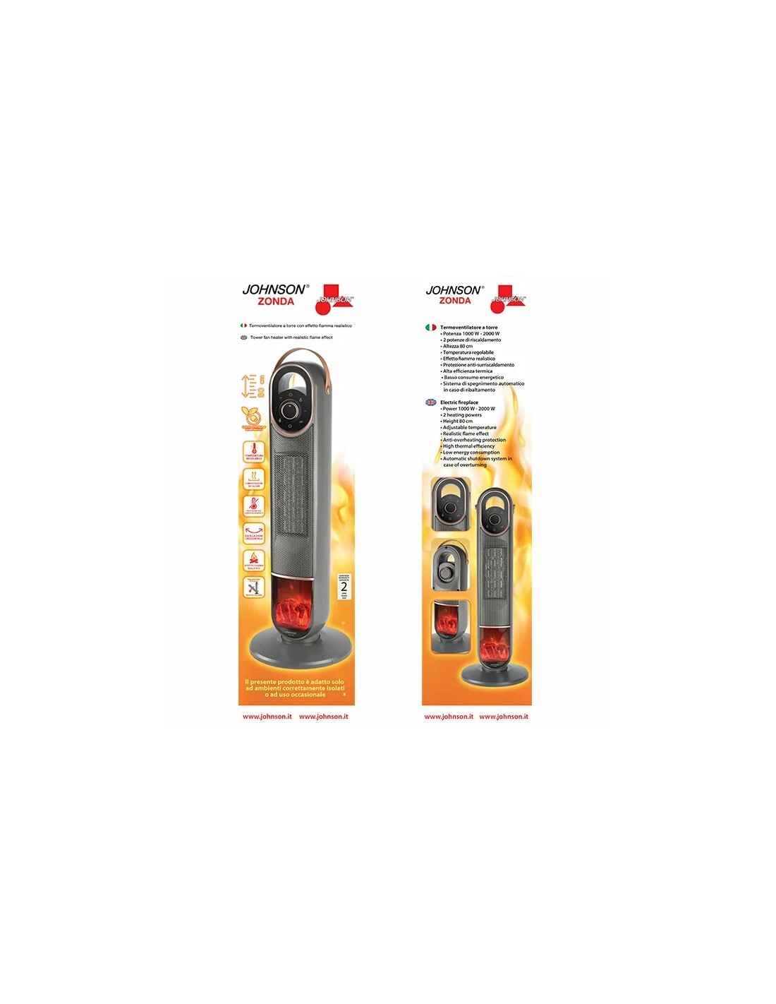Johnson Zonda Termoventilatore a Torre con Effetto Fiamma – shopincasa.it