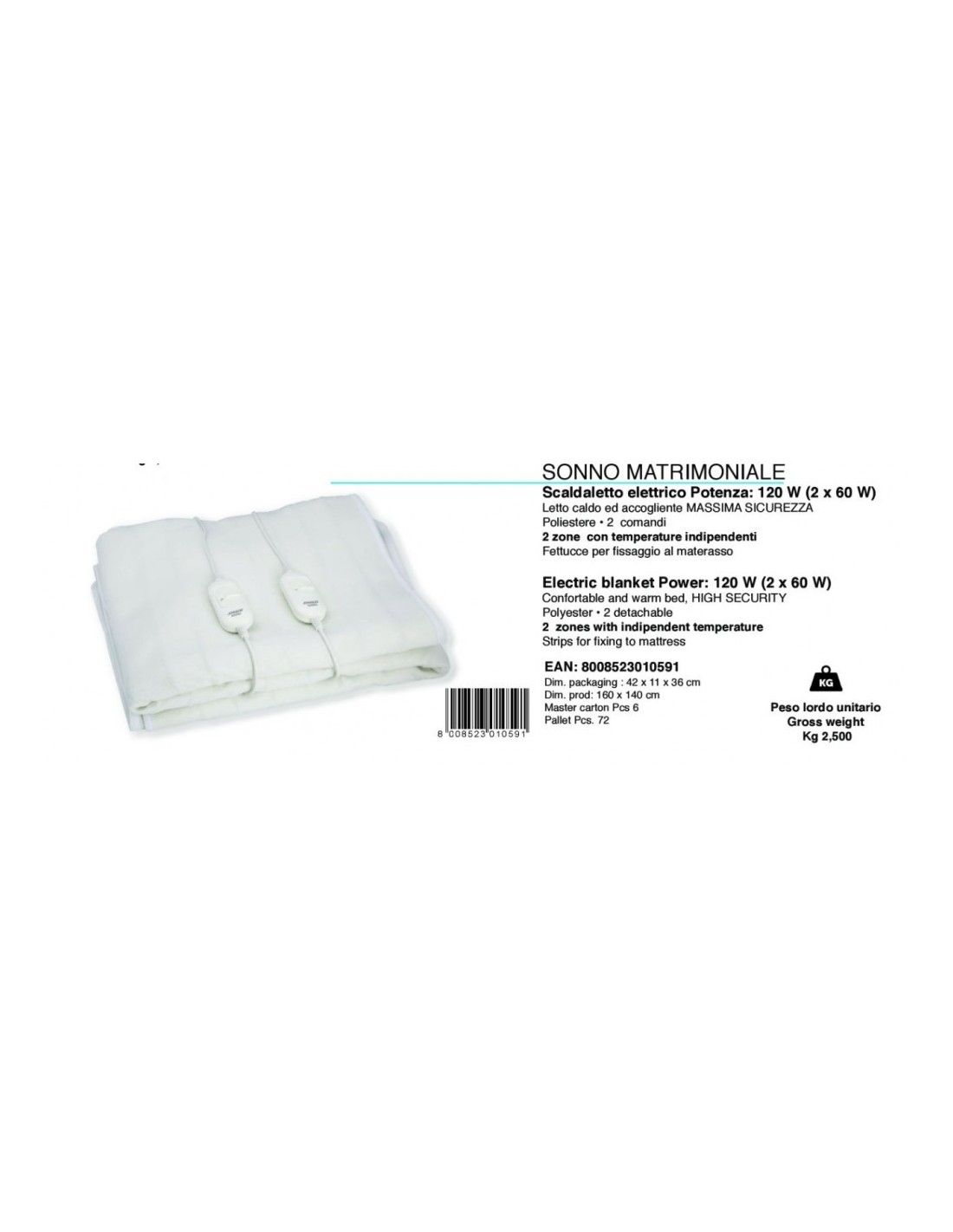 Johnson Sonno Termocoperta Elettrica Matrimoniale 2x60W – shopincasa.it