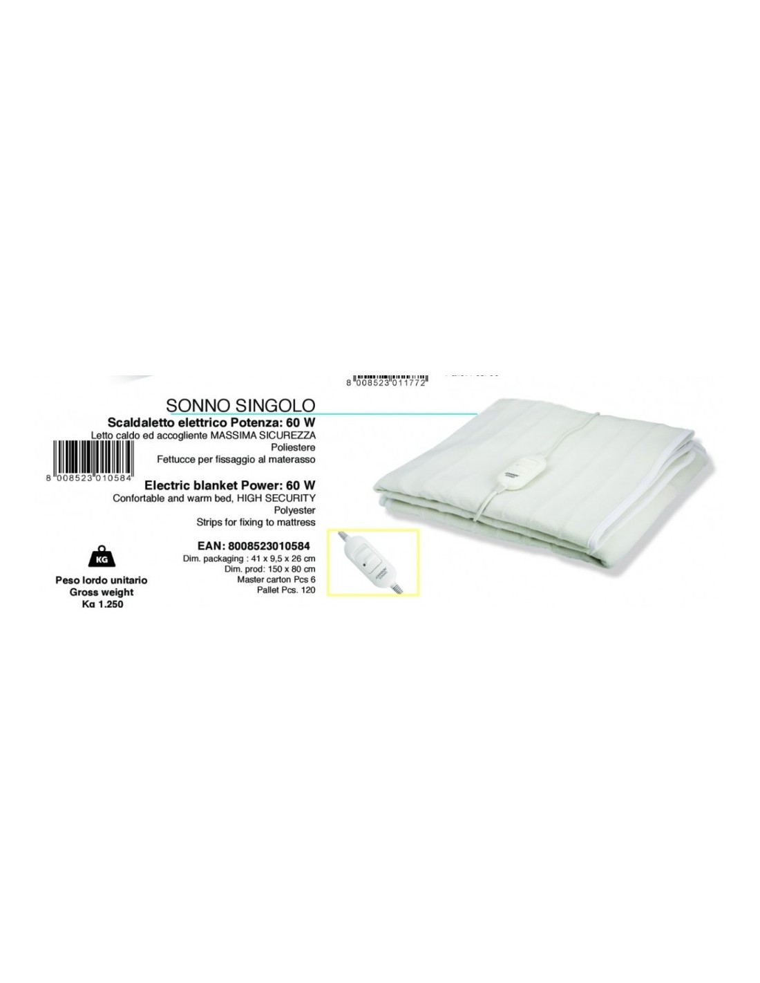 Johnson Sonno Termocoperta Singola 150x80 cm 60W – shopincasa.it
