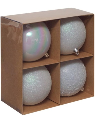 SFERE E PENDAGLI: vendita online Decorazione set 4 palline di Natale bianche Ø10cm in plastica Svea - La magia di Natale a ca...