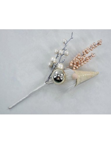 PICK: vendita online Pick di Natale con bacche bianche e rosa 30x12cm - La magia di Natale a casa tua in offerta