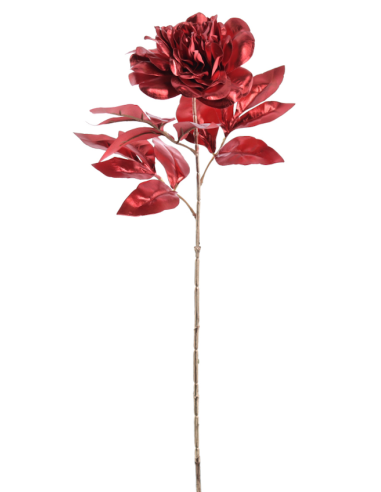 FIORE 8000-08 PEONIA ROSSA FOGLIE ROSSE