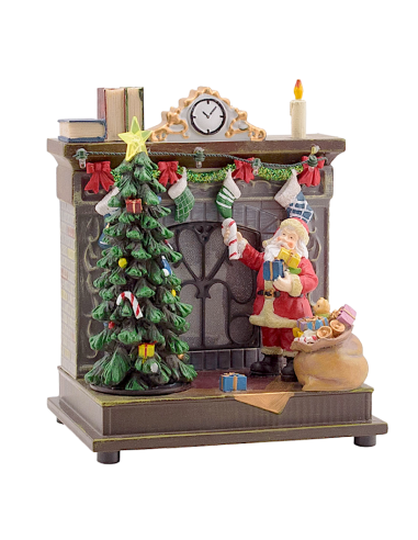 VILLAGGIO 79052 BABBO CON CAMINETTO CON LED 17X13X20CM