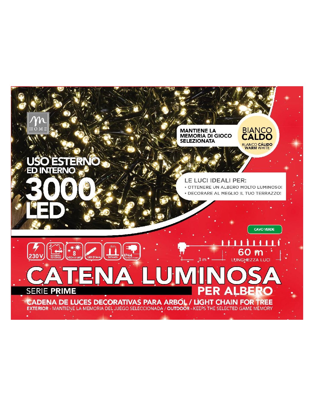 SERIE 3000 LED BIANCO CALDO FILO VERDE DA ESTERNO
