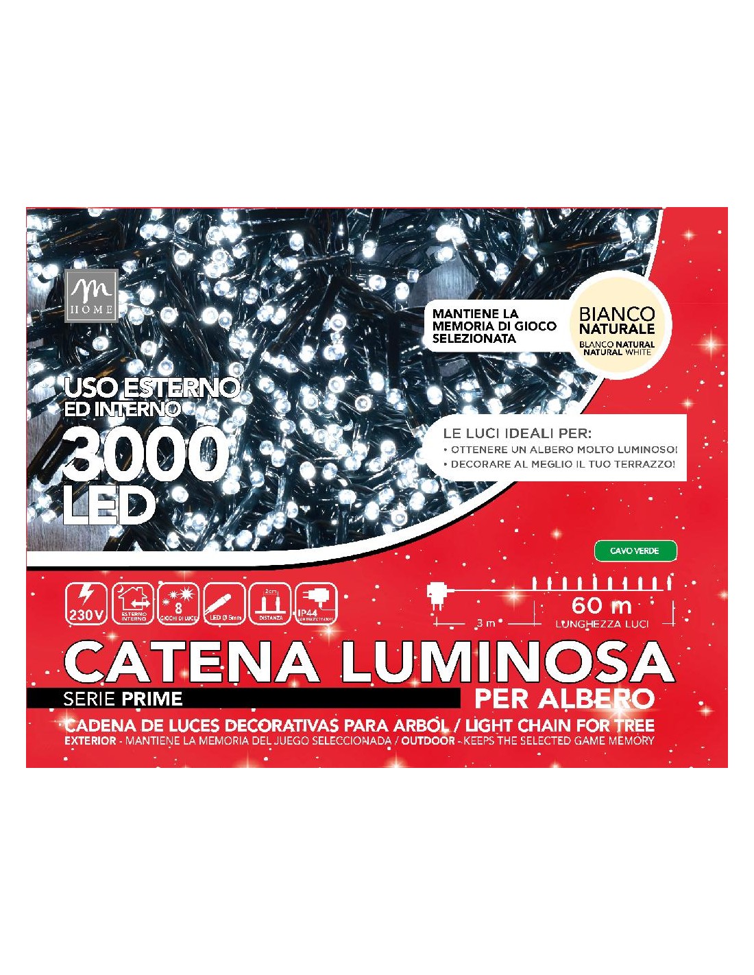 SERIE 3000 LED BIANCO FREDDO FILO VERDE DA ESTERNO
