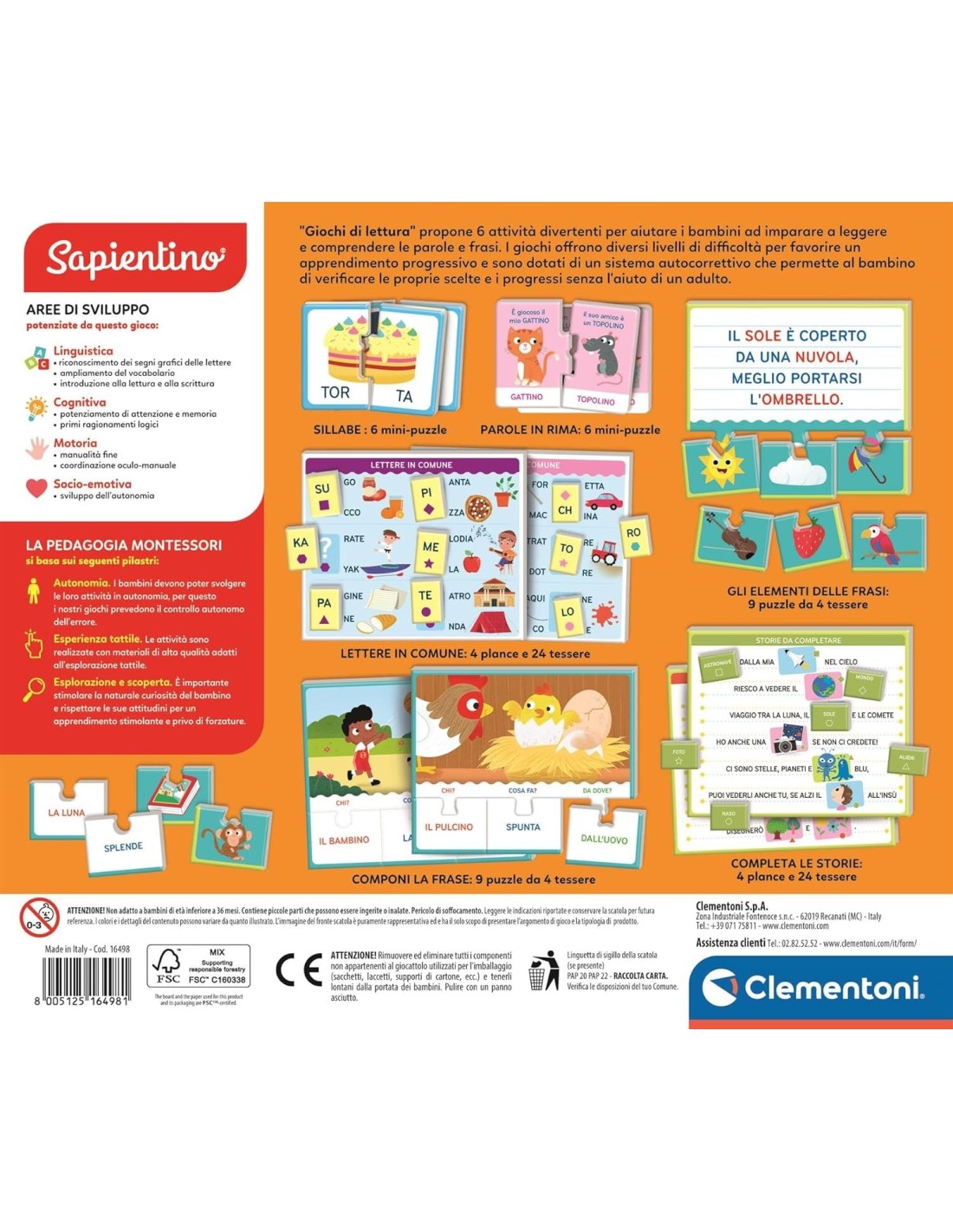 PRESCOLARI: vendita online CLEMENTONI, SAPIENTINO GIOCHI DI LETTURA, 6 ATTIVITÀ EDUCATIVE, SCATOLA 37X28X5 CM, BAMBINI 4-6 AN...