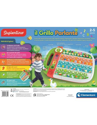 PRESCOLARI: vendita online CLEMENTONI, SAPIENTINO IL GRILLO PARLANTE, GIOCO EDUCATIVO, 36 TASTI INTERATTIVI, 6 MODALITÀ DI GI...