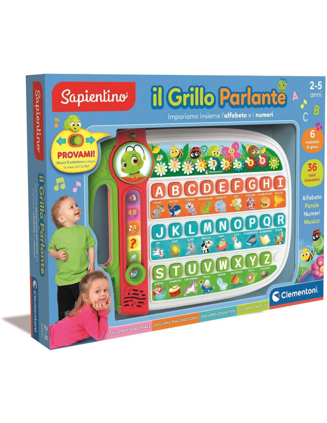PRESCOLARI: vendita online CLEMENTONI, SAPIENTINO IL GRILLO PARLANTE, GIOCO EDUCATIVO, 36 TASTI INTERATTIVI, 6 MODALITÀ DI GI...