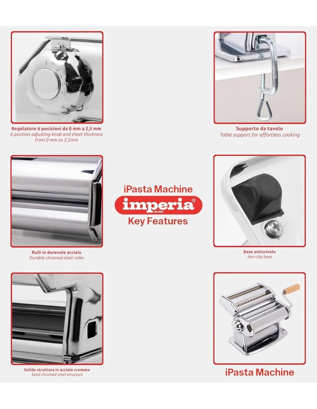 Imperia SP150, macchina per pasta, acciaio cromato, con accessori | Shop in Casa