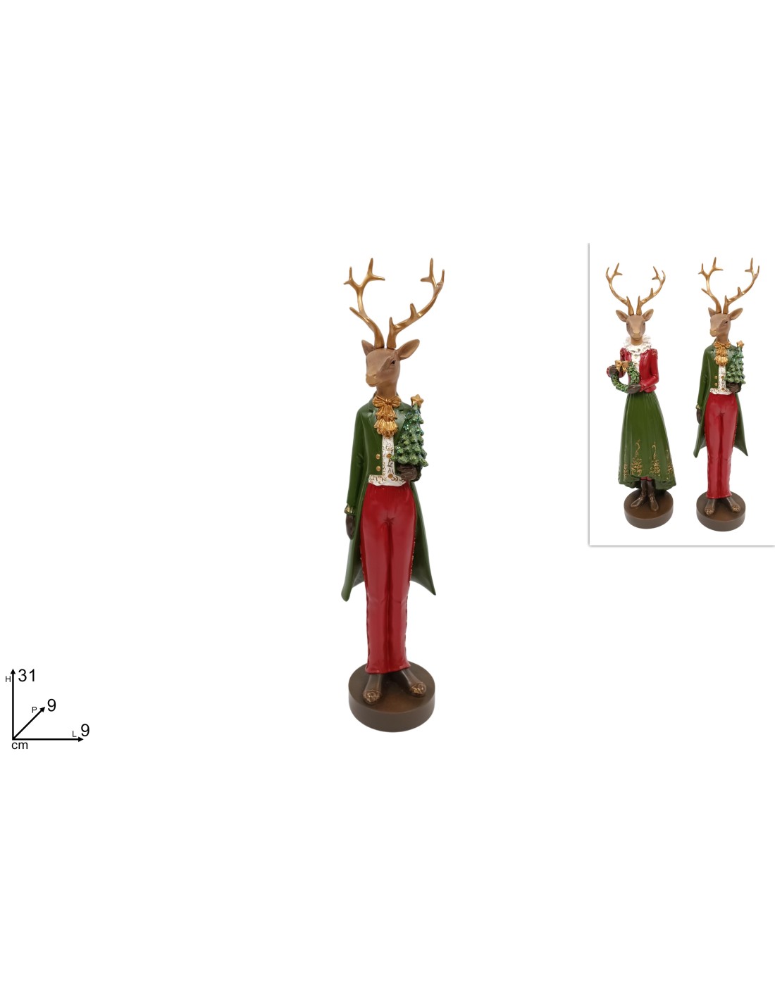 RENNA 31CM CON ABITO ROSSO/VERDE ASSORTITO