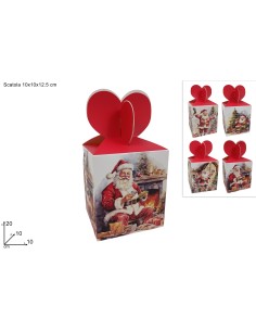 SCATOLA REGALO CON FIOCCO BABBO NATALE 10X10X12,5CM
