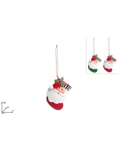 PENDENTE CALZA CON VISO BABBO NATALE IN LATTA DECORO SCACCHI ASSORTITO