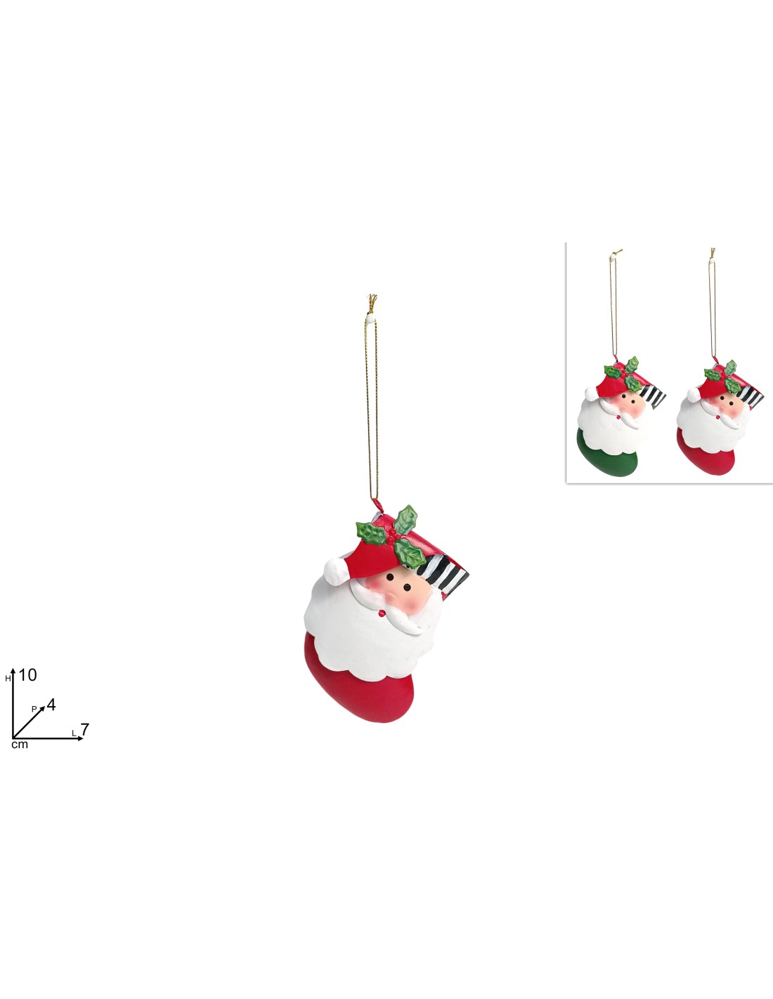 PENDENTE CALZA CON VISO BABBO NATALE IN LATTA DECORO SCACCHI ASSORTITO