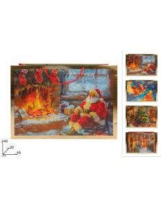 BUSTA REGALO ORIZZONTALE SCENARIO NATALIZIO 55X40X20CM BORDO ORO ASSOR
