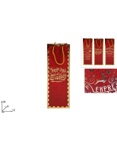 BUSTA REGALO ROSSA CON SCRITTA ORO 36X12X9CM ASSORTITO