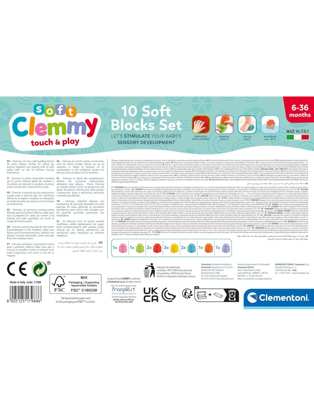 INFANZIA: vendita online CLEMMY COSTRUZIONI 10 BLOCCHI, COSTRUZIONI MORBIDE, PRIMA INFANZIA, 6 MESI+, 10 MATTONCINI, 11X11X5 ...