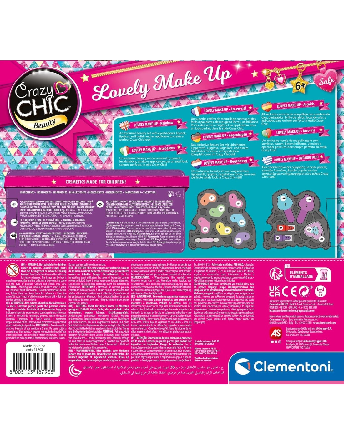 GIOCHI GIRL: vendita online CRAZY CHIC MAKE-UP ARCOBALENO, CLEMENTONI, COFANETTO TRUCCHI, 6+ ANNI, 14X14X10 CM in offerta