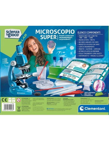 PRESCOLARI: vendita online SCIENZA E GIOCO CLEMENTONI, MICROSCOPIO SUPER, KIT SCIENTIFICO, BAMBINI 8+ ANNI, 100X, 400X, 1200X...