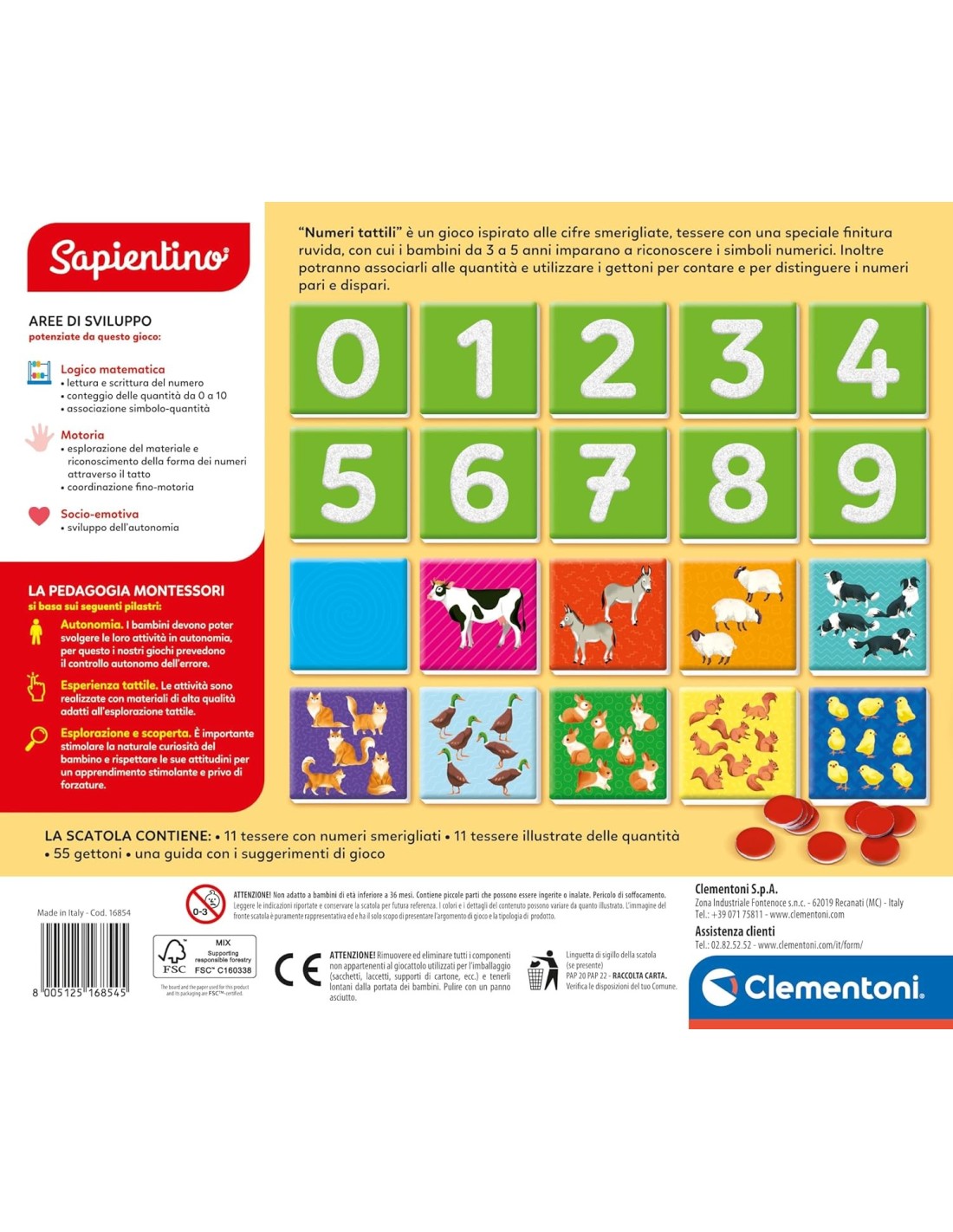 PRESCOLARI: vendita online CLEMENTONI SAPIENTINO MONTESSORI NUMERI TATTILI GIOCO EDUCATIVO 3-5 ANNI FLASHCARDS METODO MONTESS...