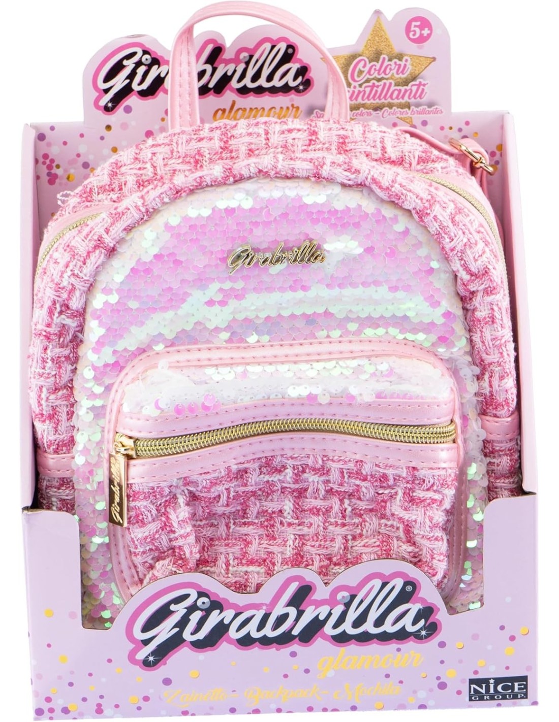 Girabrilla Tweed Zainetto Rosa – Zaino con Paillettes Reversibili | shopincasa.it