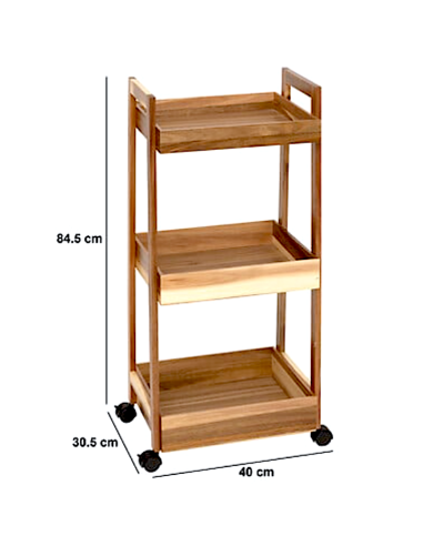 CARRELLO 190144 3 PIANI 40X30X84CM ACACIA/MDF