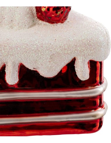 SFERE E PENDAGLI: vendita online Decorazione pendente di Natale pezzo di torta 8cm in vetro rosso e bianco - La magia di Nata...