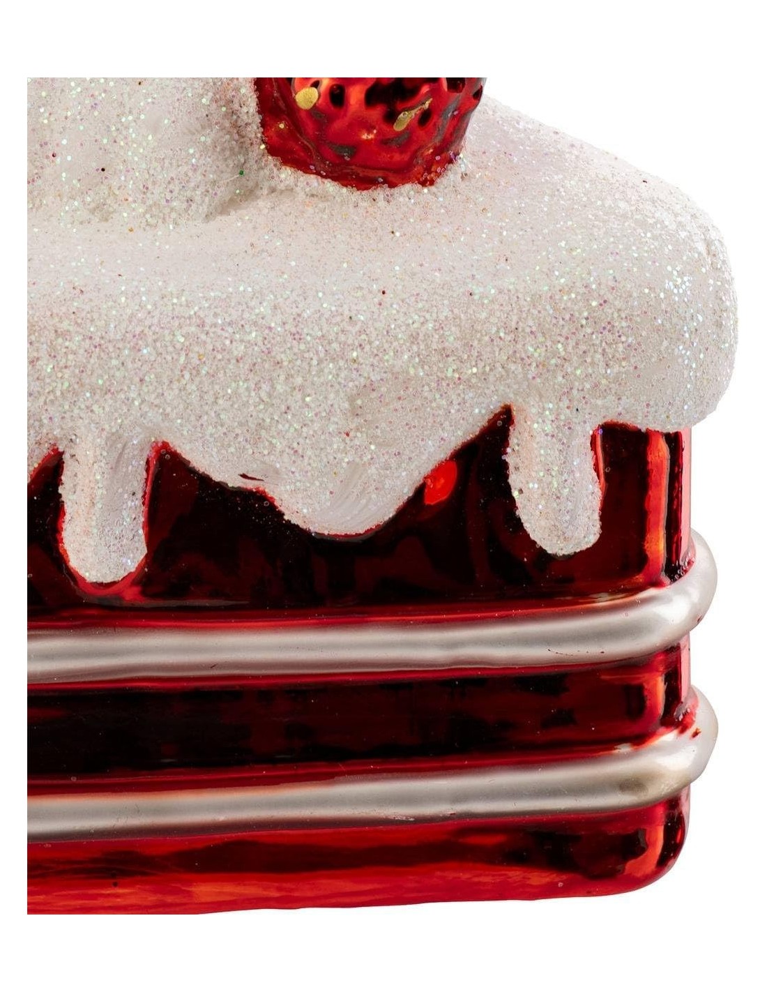SFERE E PENDAGLI: vendita online Decorazione pendente di Natale pezzo di torta 8cm in vetro rosso e bianco - La magia di Nata...