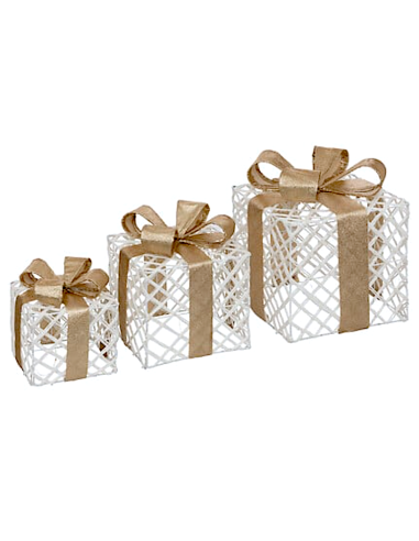 SET 3 PACCHI REGALO RATTAN 15/20/25CM CON LUCI LED