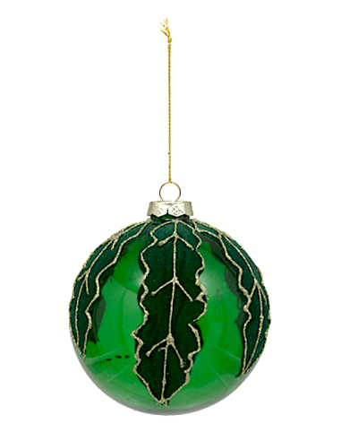 SFERA FOGLIA 10CM VETRO VERDE