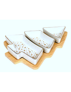 SET APERITIVO ALBERO 3 CIOTOLE CERAMICA CON VASSOIO BAMBOO