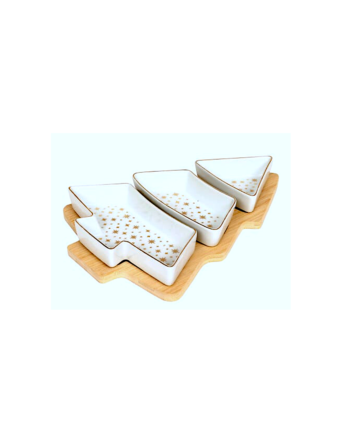 SET APERITIVO ALBERO 3 CIOTOLE CERAMICA CON VASSOIO BAMBOO