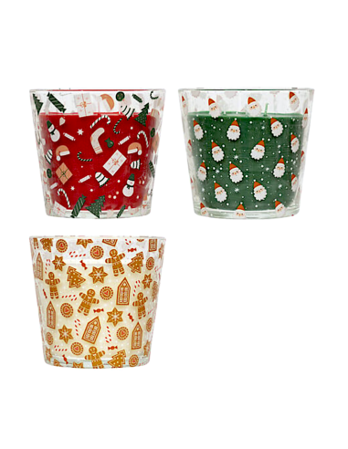 CANDELA PROFUMATA 500GR VETRO DECORI ASSORTITI