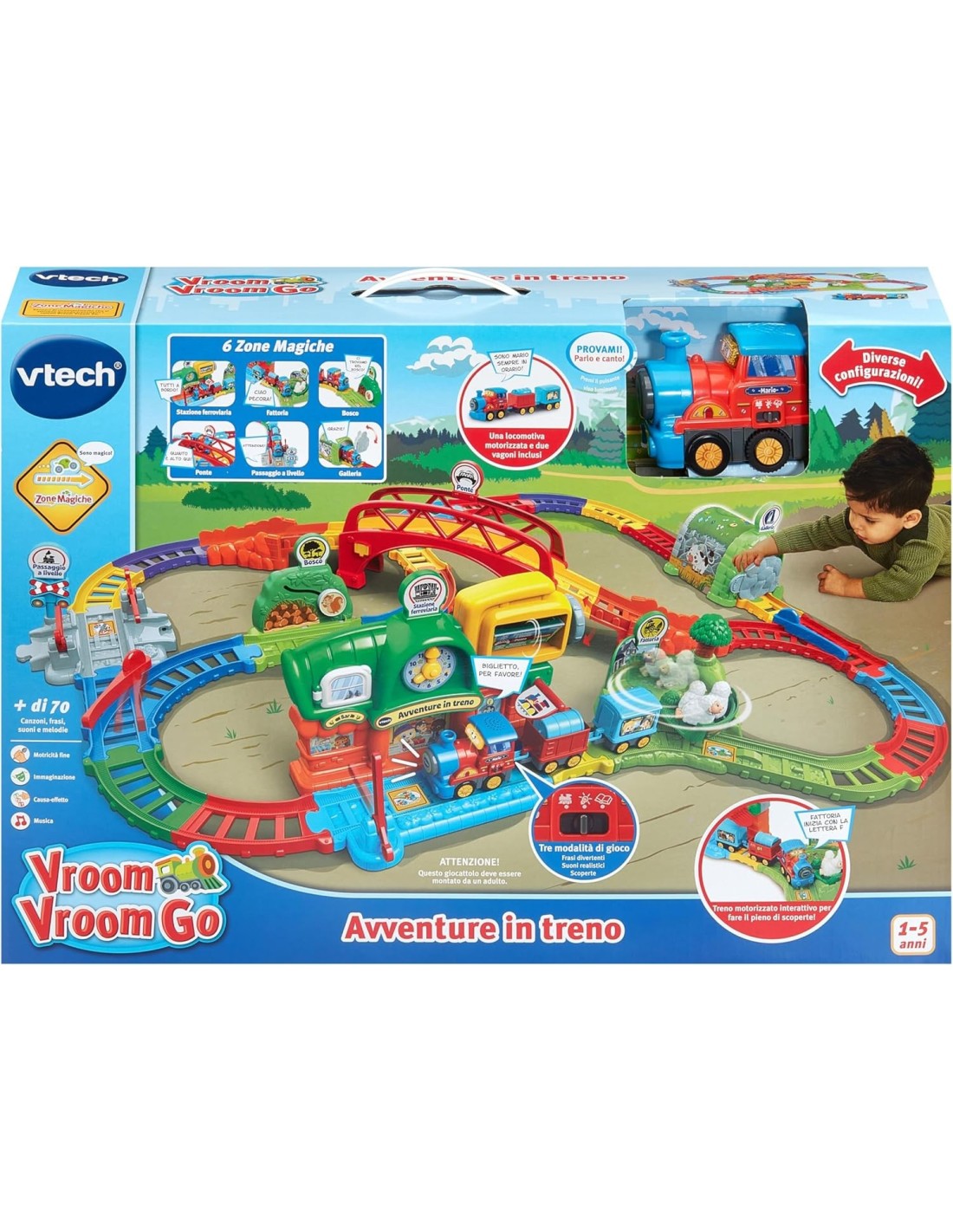 PRESCOLARI: vendita online VROOM VROOM GO AVVENTURE IN TRENO, TRENO ELETTRICO, LOCOMOTIVA MOTORIZZATA, VAGONI, OSTACOLI in of...