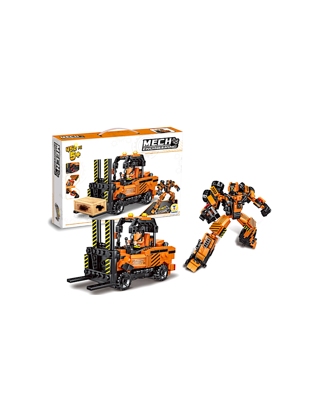 PRESCOLARI: vendita online COSTRUZIONI CLICK CLACK, MULETTO TRANSFORMER, 452 PEZZI, GIOCO DI COSTRUZIONE, VEICOLO 2 IN 1, EDU...