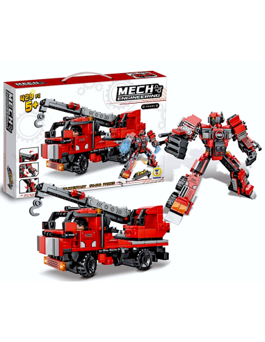 PRESCOLARI: vendita online COSTRUZIONI CLICK CLACK, POMPIERI TRANSFORMER, 429 PEZZI, GIOCO DI COSTRUZIONE, VEICOLO 2 IN 1, ED...