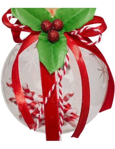 SFERE E PENDAGLI: vendita online Decorazione pendente sfera di Natale 8cm in plastica rosso/bianco con bastoncino di zucchero...