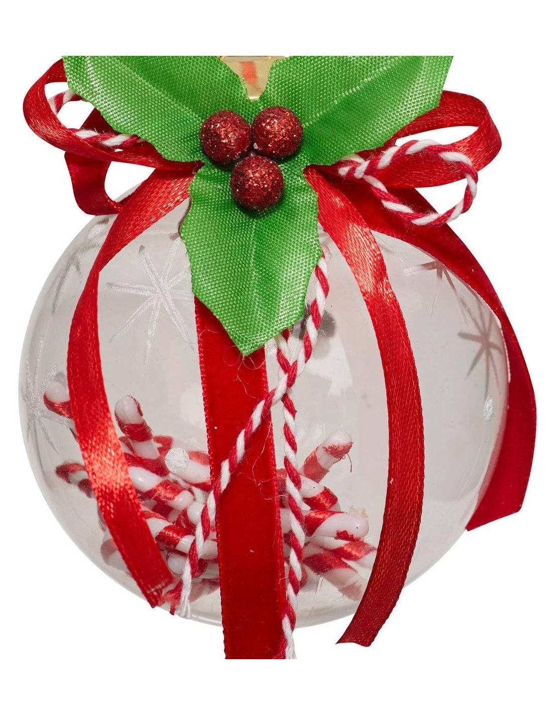 SFERE E PENDAGLI: vendita online Decorazione pendente sfera di Natale 8cm in plastica rosso/bianco con bastoncino di zucchero...